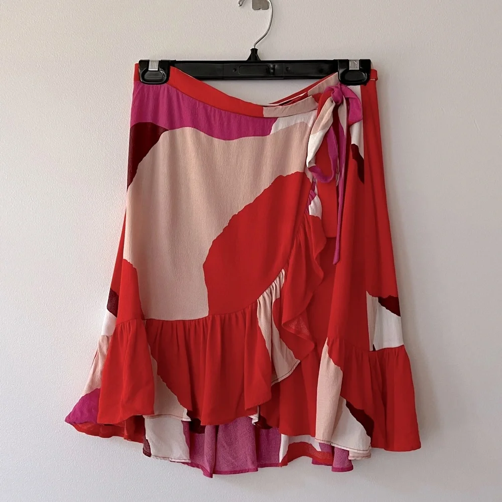 ZARA Wrap mini skirt abstract pink pattern - Picture 1 of 4